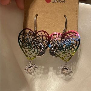 Colorful Heart Spider Web Earrings